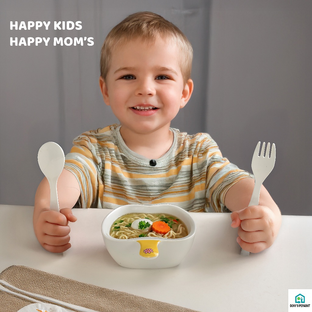 Diskont 3 In 1 Set Peralatan Makan Anak Bayi Melamin Mangkok Sendok Garpu Karakter Lucu