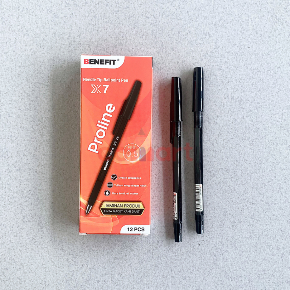 

1 LUSIN Ballpoint Pena Semi Gel Tinta Hitam Benefit Proline X7 0.5 mm - Pulpen Murah Needle Tip