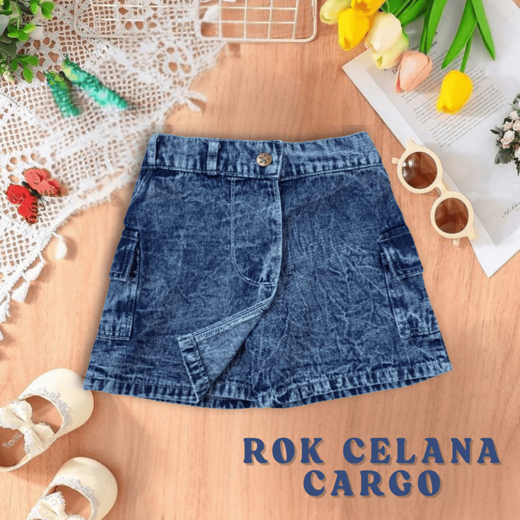 ROK CELANA (ROKCEL) CARGO JEANS KOREA PENDEK ANAK PEREMPUAN MODEL KOREA STYLE ANAK 1-10 TAHUN