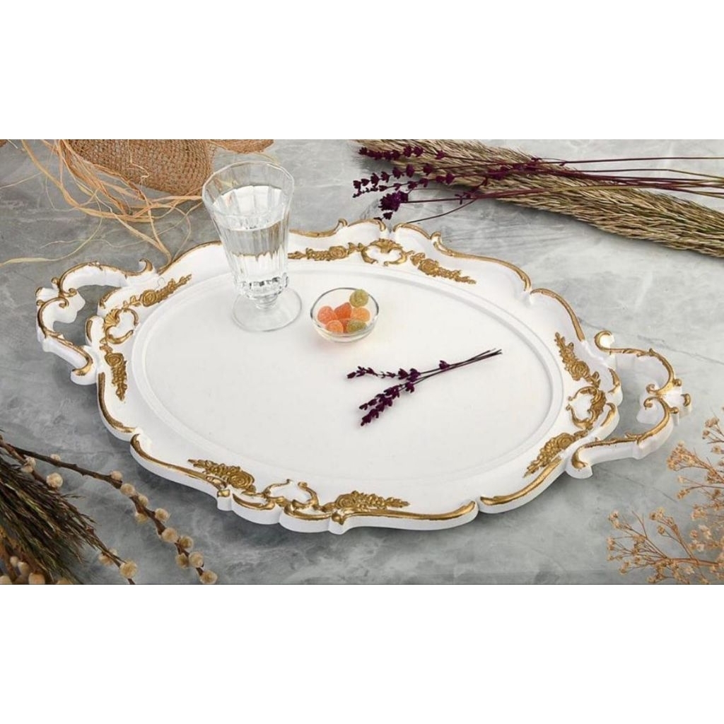 Nampan Klasik List Gold Oval Nampan Pink Gold Nampan Putih Gold Abu White Grey Ori Turky