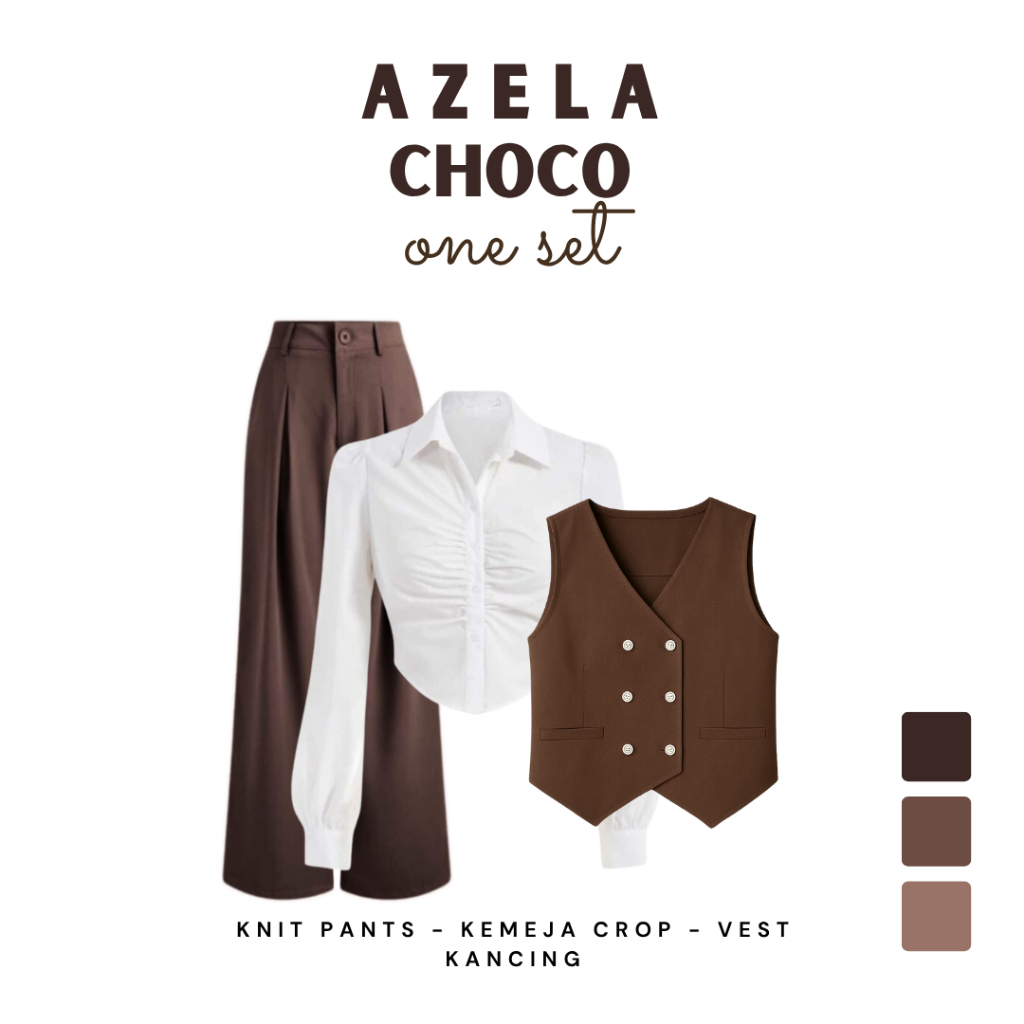 One Set Outfit Yearbook Vintage (Kemeja Crop, Vest Vintage Brownies, Loose Pants Coffee) - CTO57