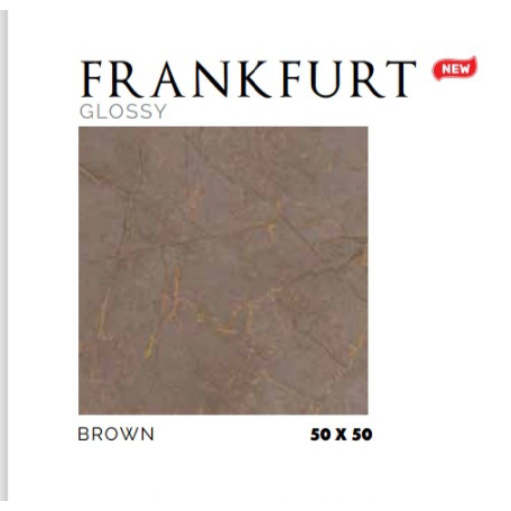 KERAMIK MERK ASIA TILE TIPE FRANKFURT BROWN UKURAN 50X50 WARNA COKLAT PERMUKAAN TEKSTURE GLOSSY UNTU