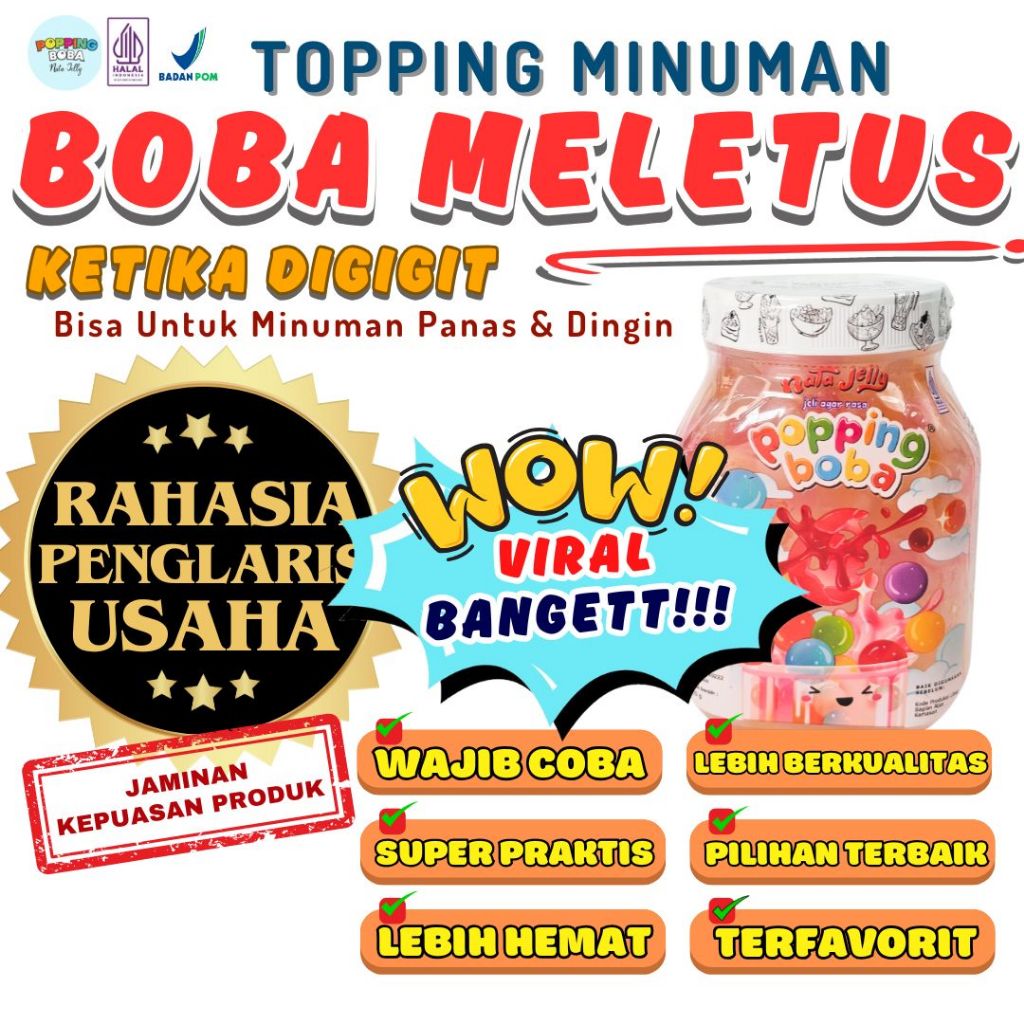 

Boba Meletus Dimulut Topping Minuman Instan - Popping Boba Pecah Dimulut Rasa Gula Batu 500 Gram | Cocok Untuk Semua Minuman | Popping Boba Nata Jelly
