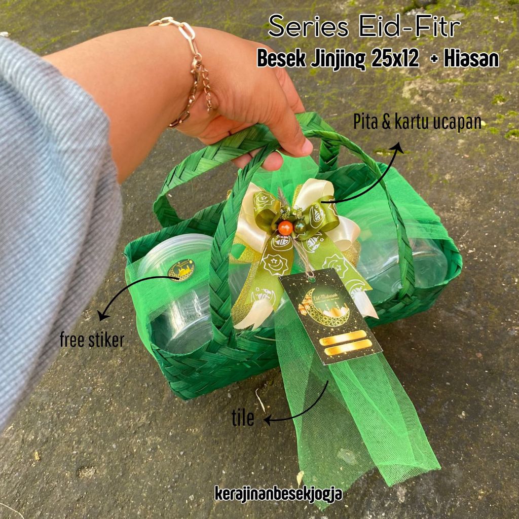 

BESEK JINJING 25x12 FREE HIASAN (KHUSUS MODEL INI TANPA TUTUP) hampers kue kering besek murah hantaran lebaran parsel lebaran