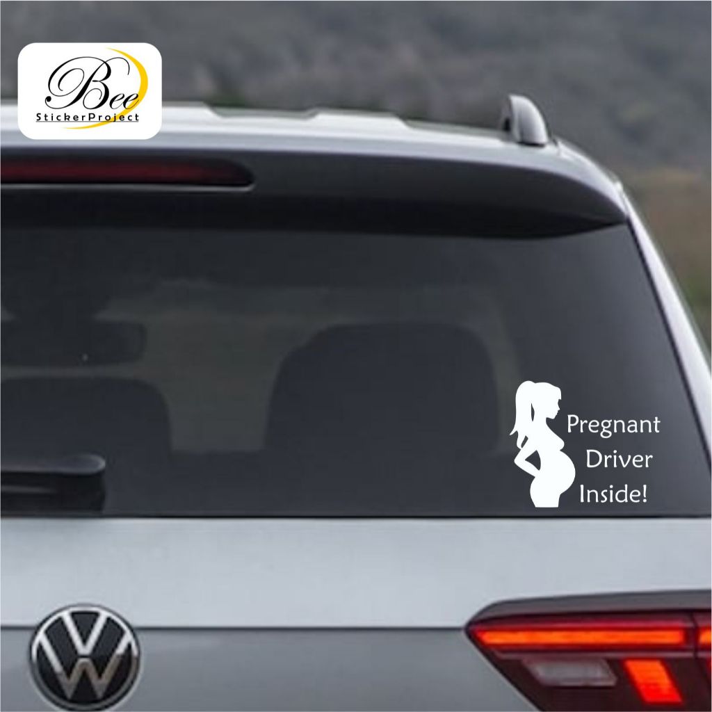 BEE. Cutting Sticker Pregnant Driver Inside 20cm Stiker Ibu Hamil Stiker Mobil Keren