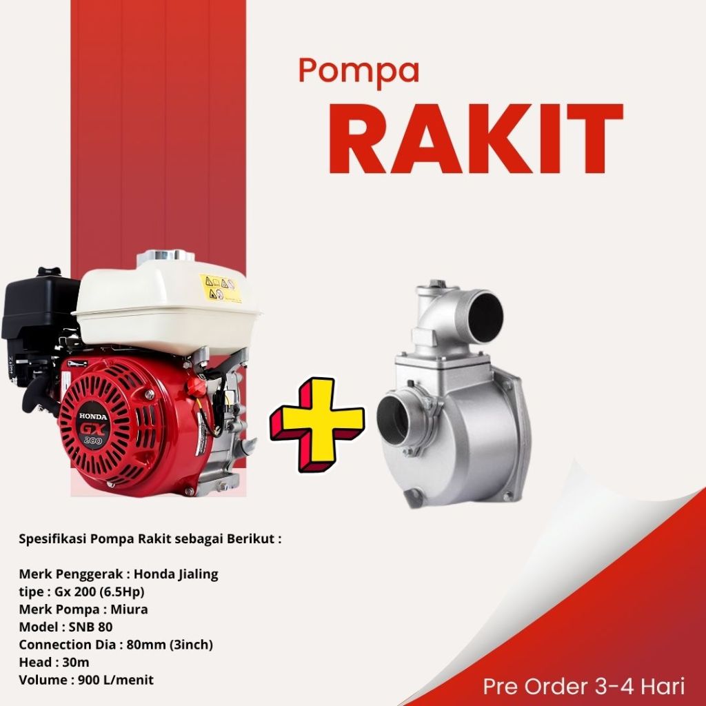 Jual Pompa Rakit Honda Jialing GX 200 + Pompa Miura 3 Inch