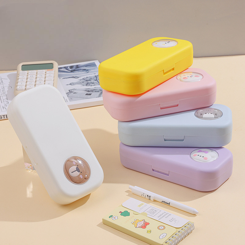 

TERBARU Kotak Pensil Box Polos Karakter Kartun Bulat 2 Tingkat Kapasitas Besar Anti Air Pencil Case Anak-Anak