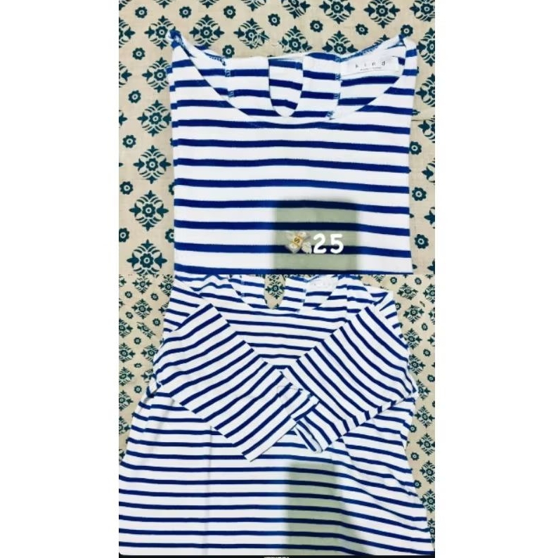 Kaos Garis Lengan Panjang Motif Stripes Korea Style - Baju Second Branded - Unisex