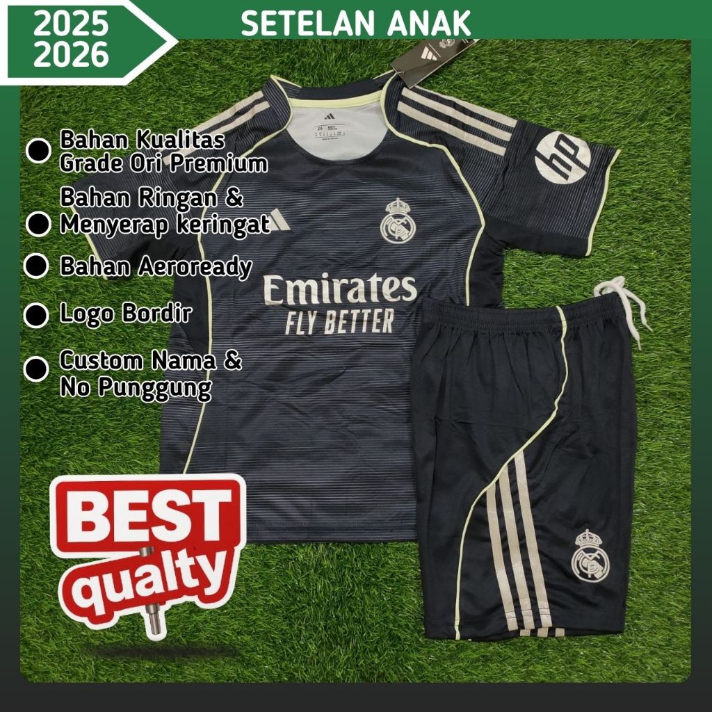 JERSEY BOLA ANAK REAL MADRID AWAY 2025 2026 GRADE ORI IMPORT BAJU BOLA ANAK MADRID AWAY