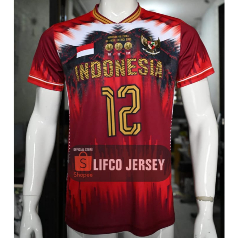 Jersey Timnas Indonesia LIFCO Original – Gold Medal Hattrick Series | Baju Olahraga Voli Futsal Sepa