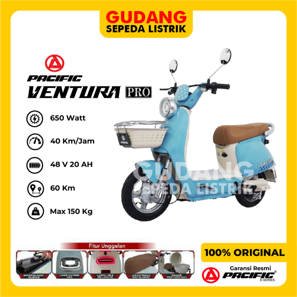 Sepeda Listrik Dewasa Pacific Ventura Pro Bergaransi Resmi 100% Original Extra Bonus Helm