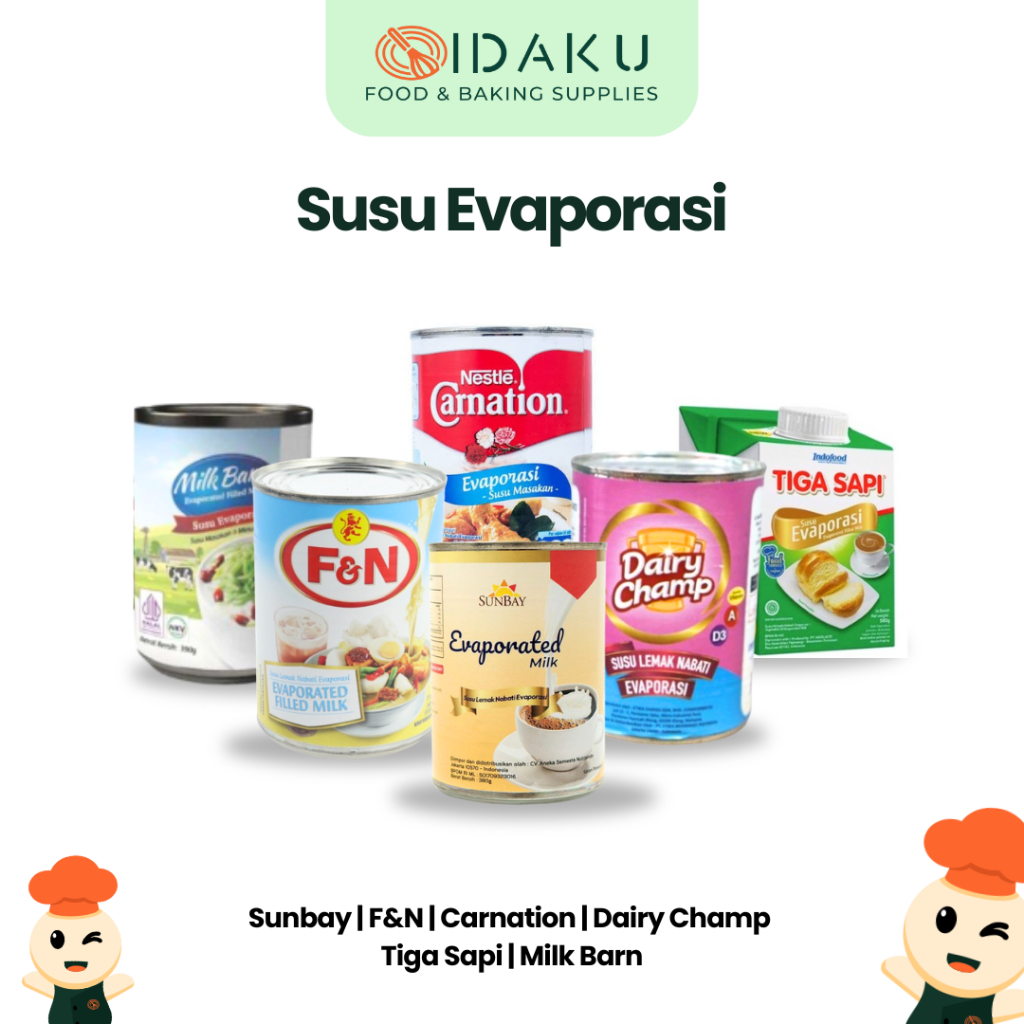 

[BEST SELLER] SUSU EVAPORASI - Susu Masak/Evaporasi Merk Carnation, Milk Barn, Tiga Sapi, F&N, Sunbay, Dairy Champ kemasan 380g, 450g, 500g