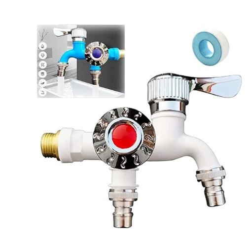 Keran Cabang Shower ABS Kran Air Double Plastik Kamar Mandi Toilet WC 1/2 Inch Keran Cabang engkol K