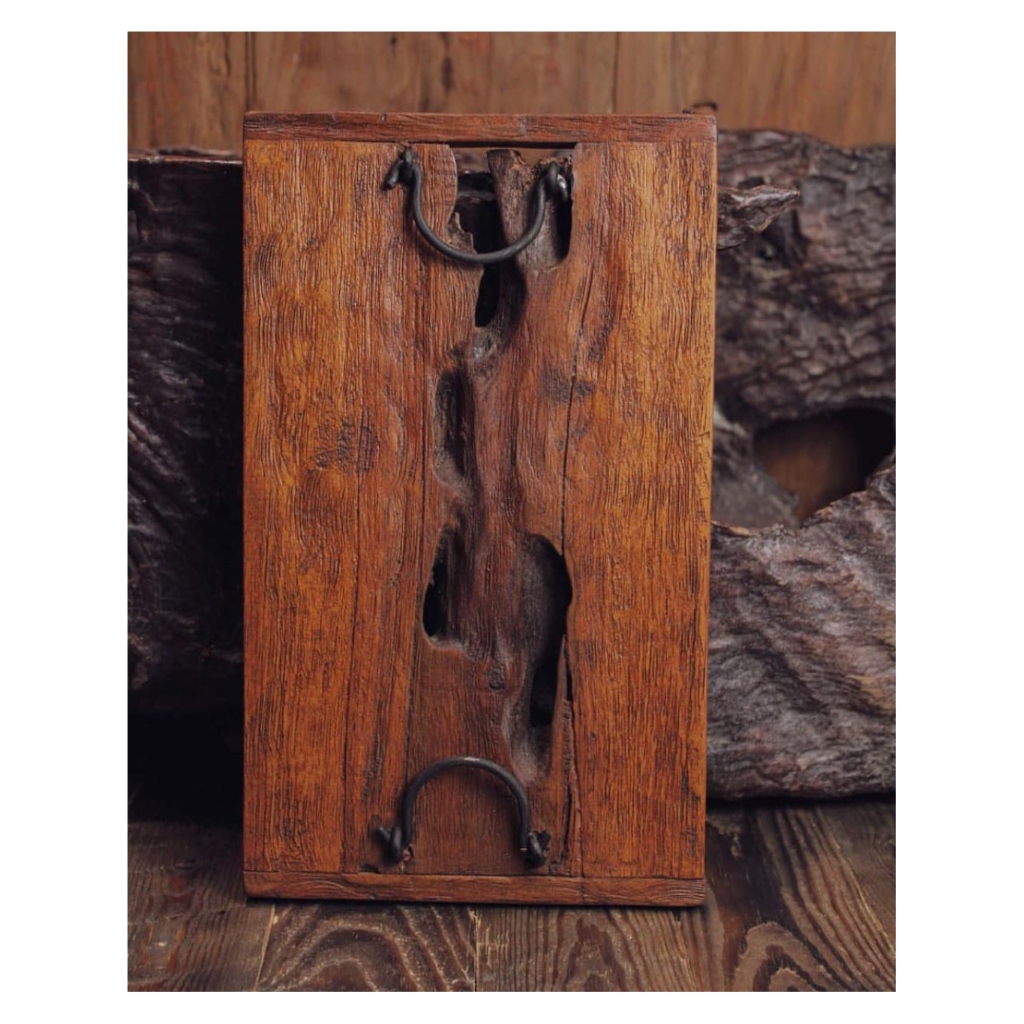 (Kayu Lama) Nampan kayu jati antik rustic handle besi plat