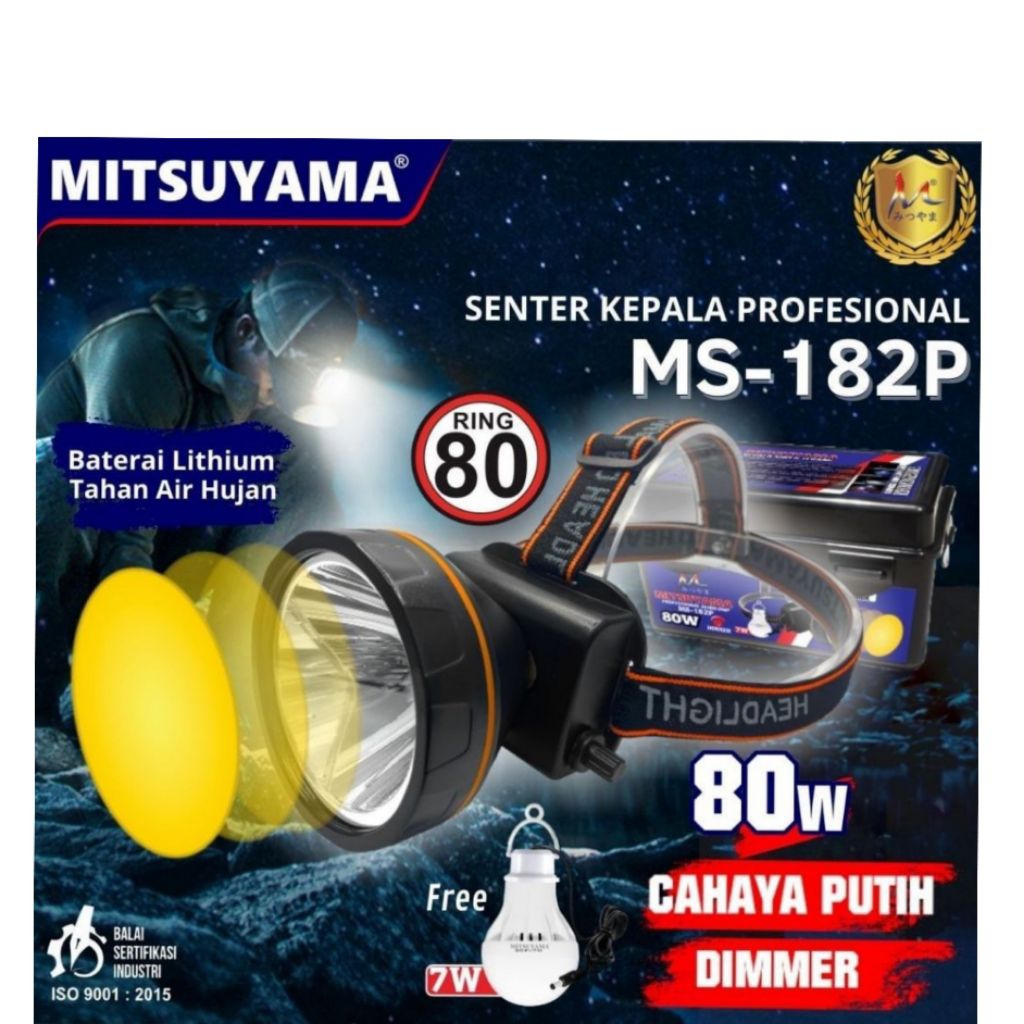 Senter Kepala Headlamp Dimmer Professional MS-182P Mitsuyama Terang