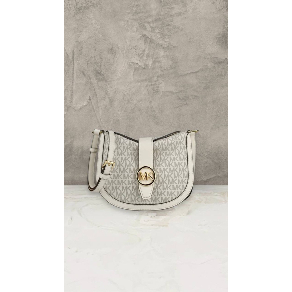 (READY) MK Michael Kors - Gabby Small Signature Logo Hobo Crossbody Bag in Light Cream Multi