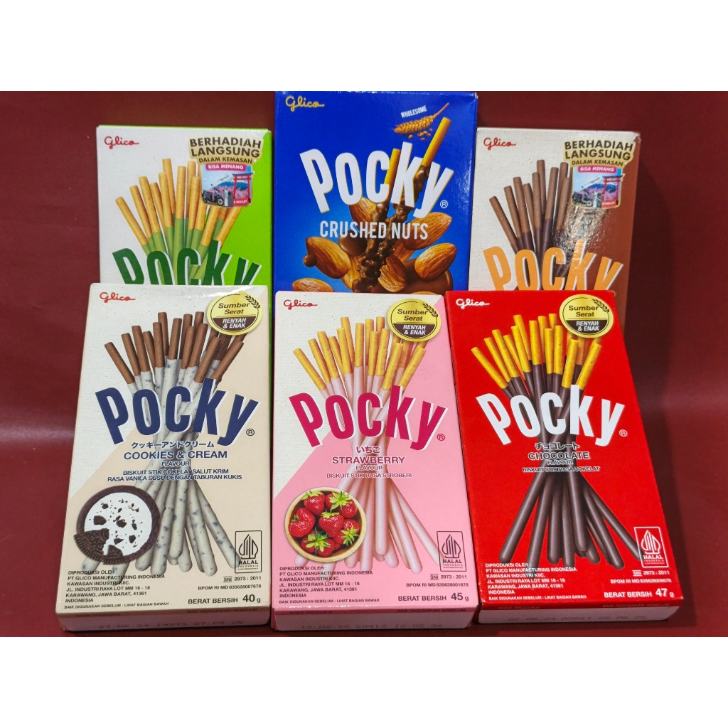 

Pocky Glico Stick Biscuit Varian - Chocolate | Strawberry | Cookies Cream | Milky Matcha | Double Choco | Crushed Nut Almond Milk Chocolate