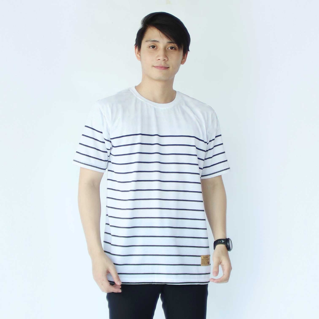 liso wear - Kaos Katun Kerah Bulat Distro Stripe Garis Garis Pria | Baju Atasan Hitam Putih Belang