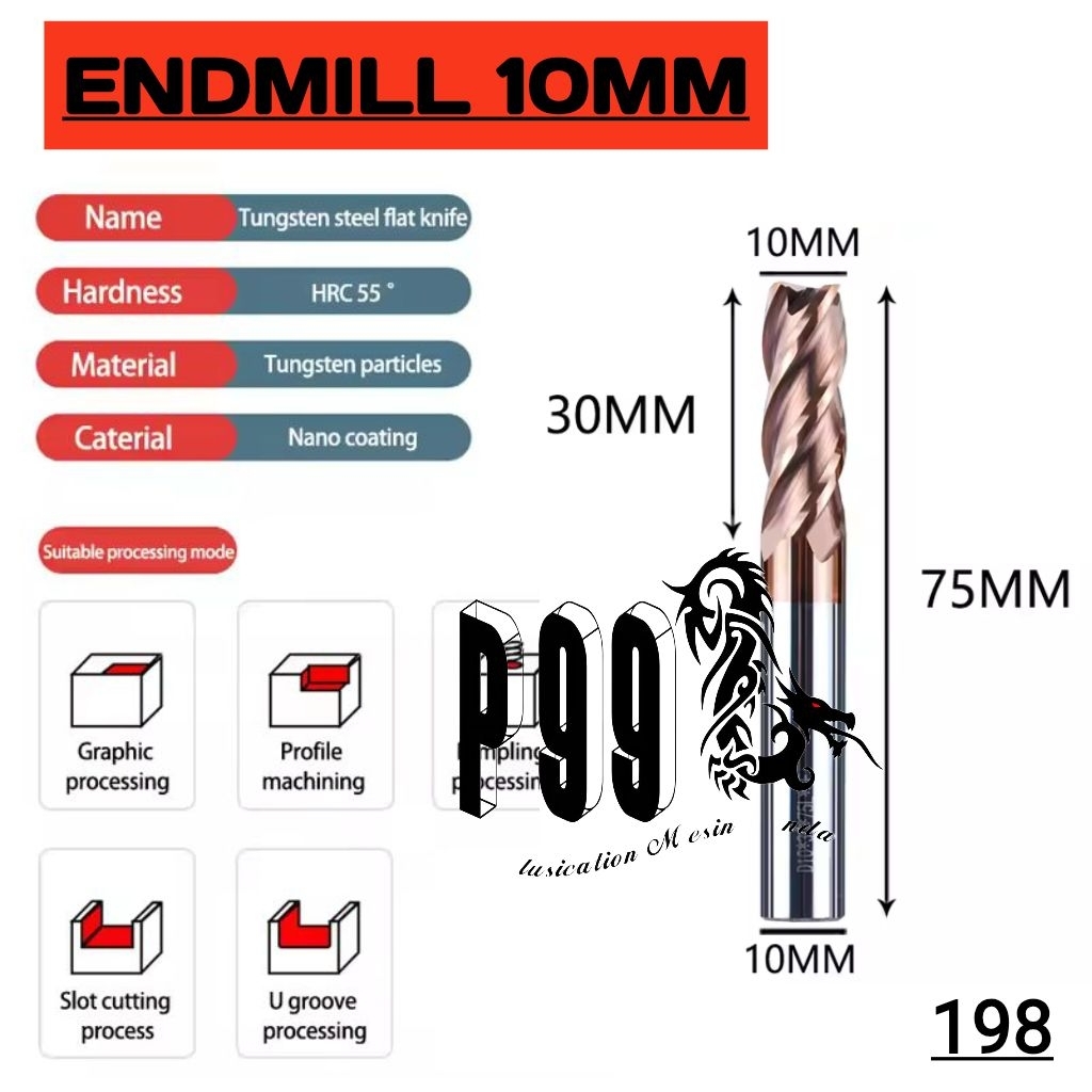 Endmill Carbide 10mm 4flute hrc55 mata milling bor frais end mill 10.0mm carbide baru