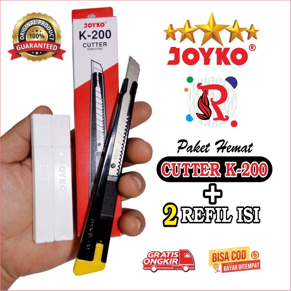 

CUTTER JOYKO K-200 CUTTER KECIL PAKET CUTTER + 2 pak REFIL ISI JOYKO, CUTTER KECIL JOYKO + 2 REFIL