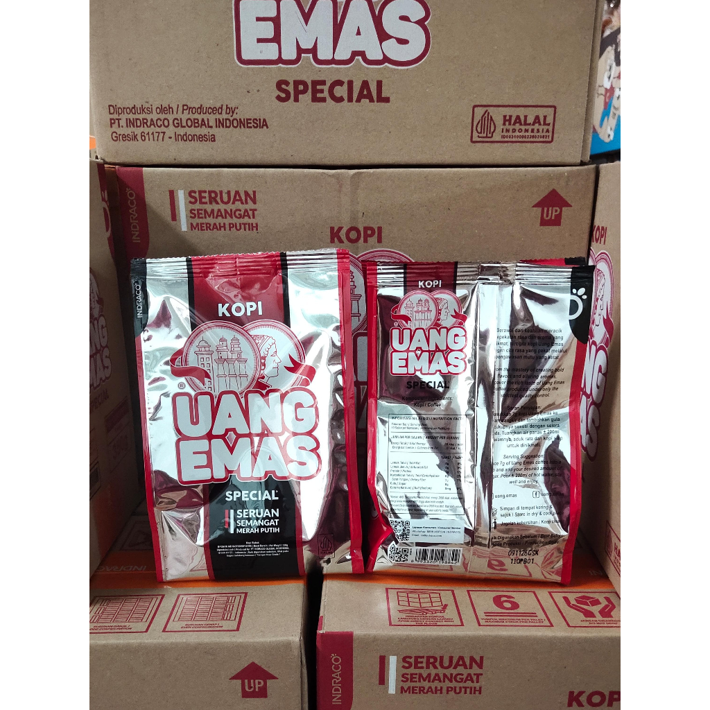 

Kopi Bubuk Uang Emas 1 DUS (9 x350 g) TERLARIS Kopi Hitam Robusta Tubruk - KARTONAN