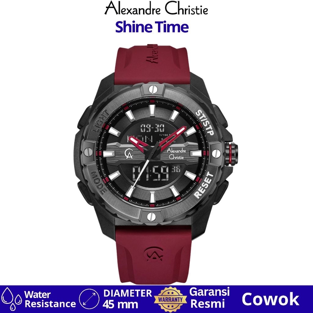 Jam tangan Pria Alexandre Christie AC 9404 RED DIGITAL ANALOG