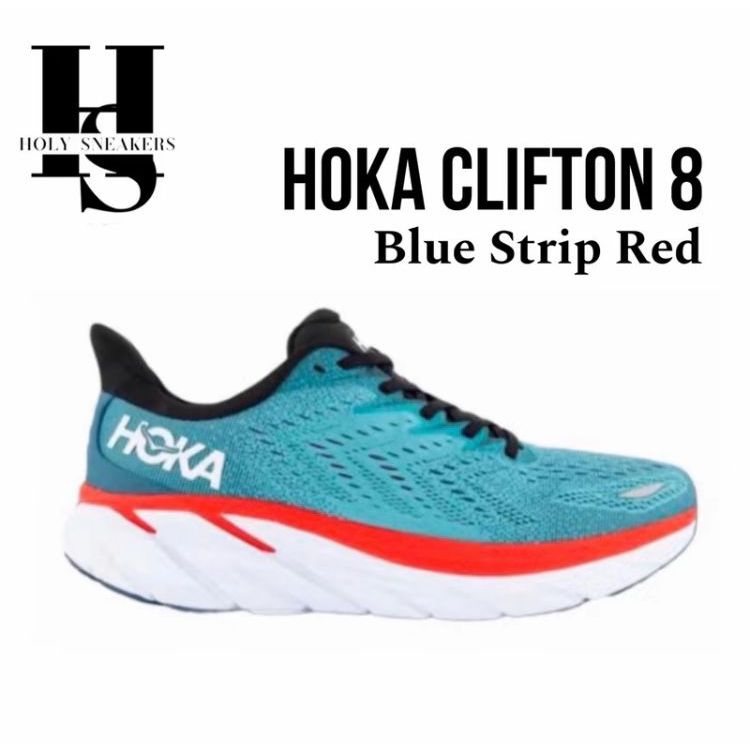 Sepatu Hoka Clifton 8 Men Running Shoes - White Blue