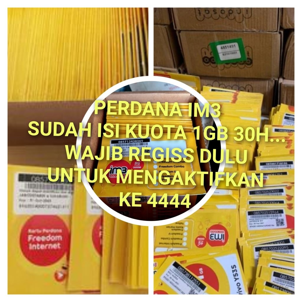 perdana im3 sudah isi kuota 1gb 30h,,tinggal registrasi ke 4444 bisa langsung on