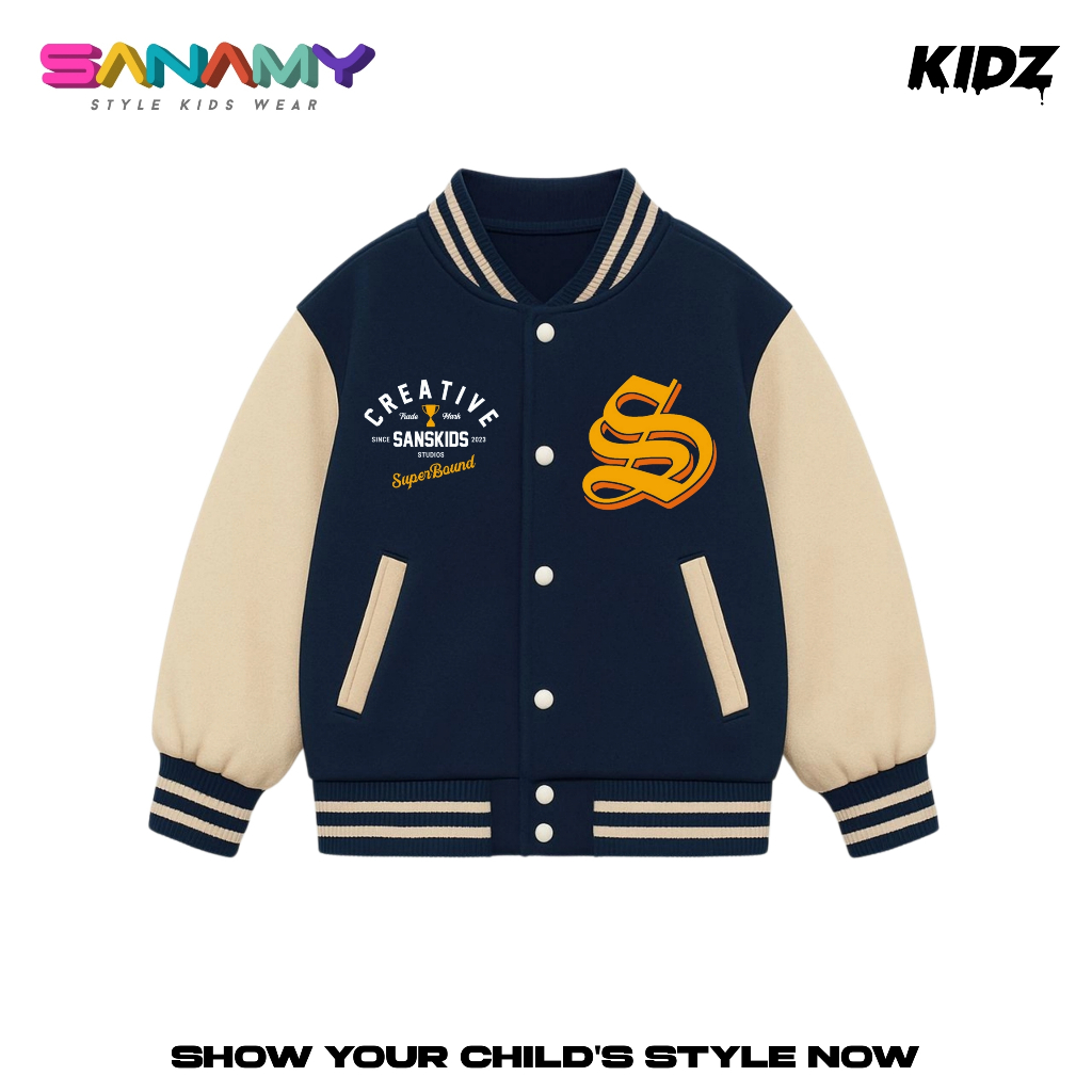 Sanamy Varsity Jaket Baseball Anak Laki Laki Dan Perempuan Creative Usia 5-12 Tahun Initial S