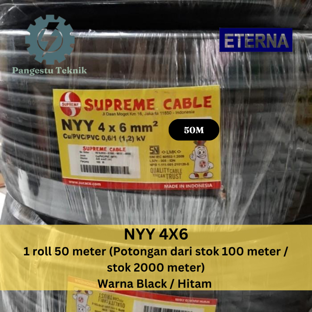 Kabel NYY 4 x 6 mm Supreme / NYY 4X6 mm Black Hitam 50 meter