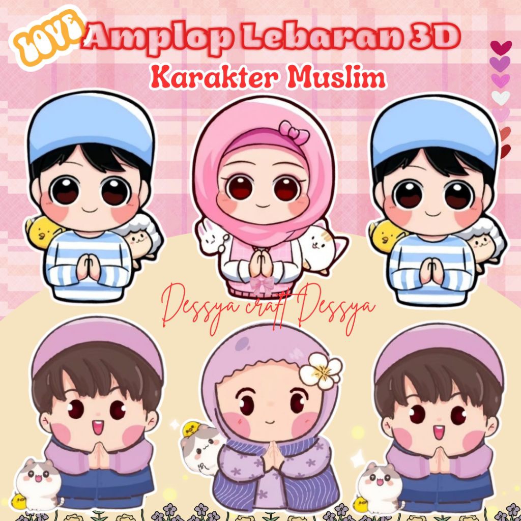 

(12pcs) Amplop lebaran unik karakter Anak Muslim