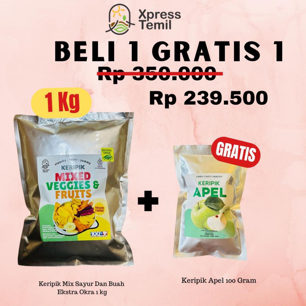 

Xpresstemil - Keripik Mix Sayur Dan Keripik Mix Buah Kemasan 1 Kg Gratis Keripik Apel 100gr