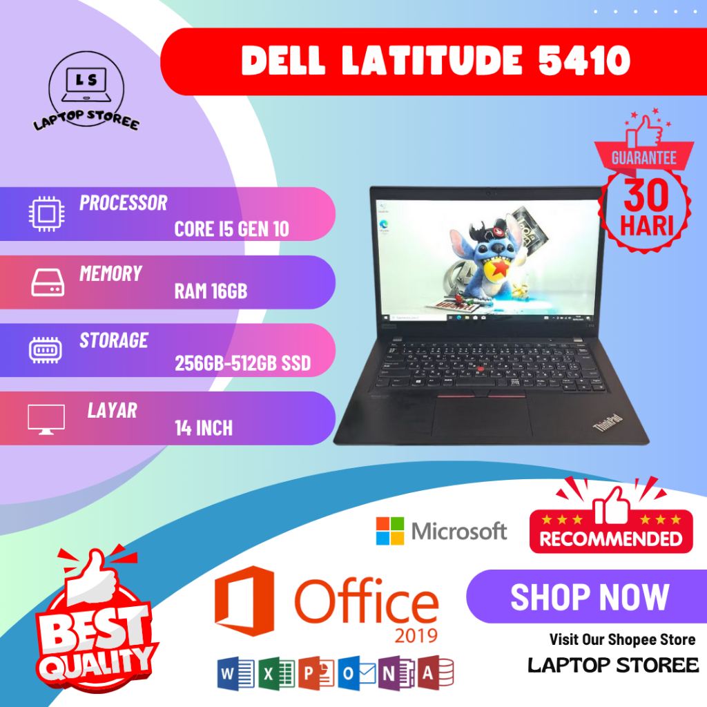 LAPTOP DELL LATITUDE 5410 TOUCH SCREEN CORE I5 GEN 10 RAM 16GB SSD 256GB-512GB