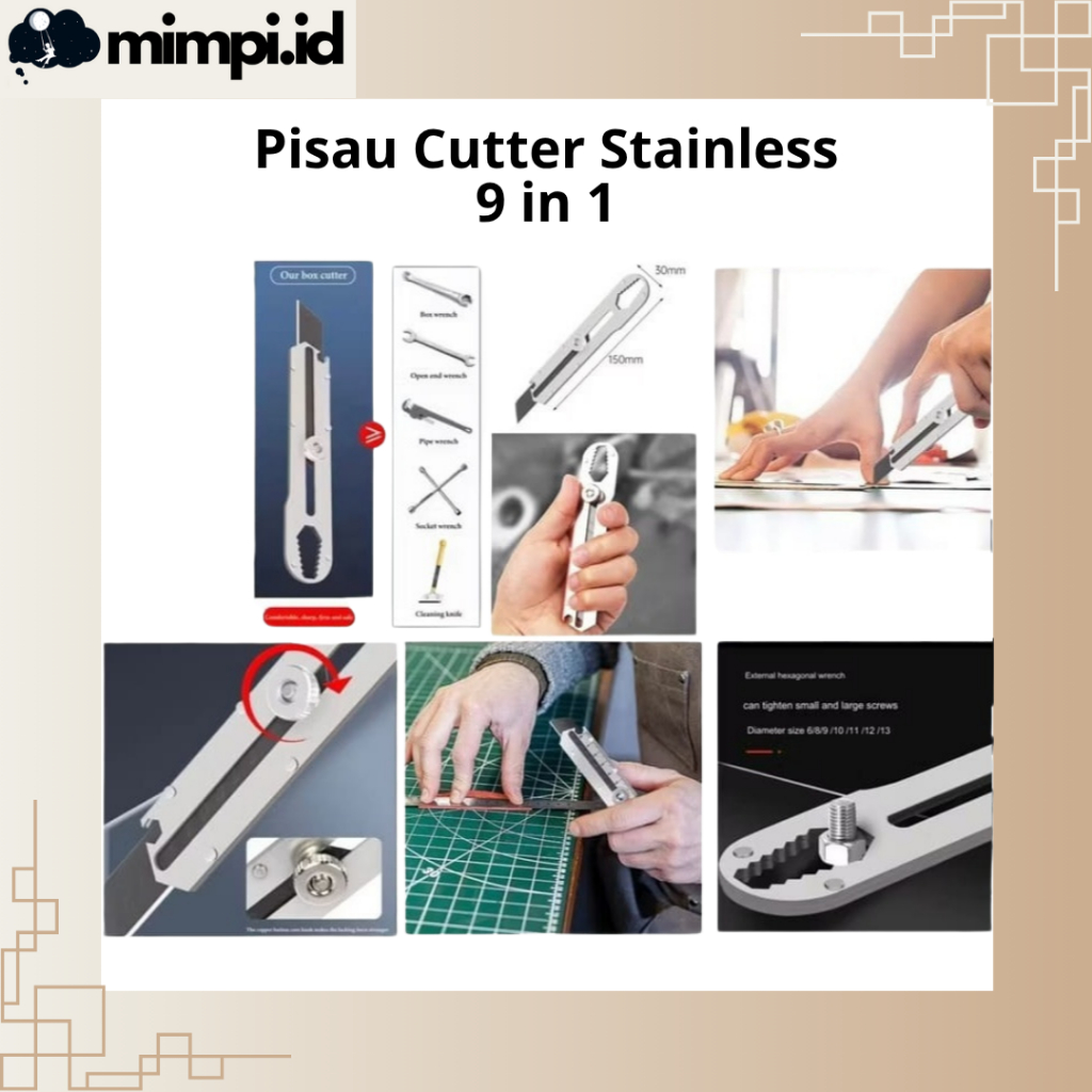 

Pisau Cutter Besi Stainless 9in1 Karter Stenlis Pemotong Kertas Tajam Anti Karat