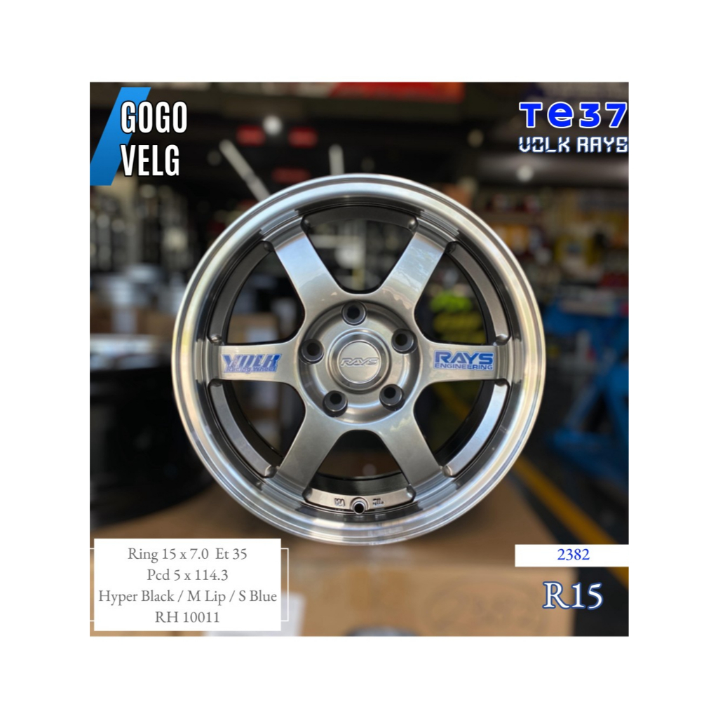 Velg Mobil R15 Rays TE37 PCD 5X114,3 Lebar 7 ET 35 Hyper Black Ring 15 Innova Ertiga Granmax CRV