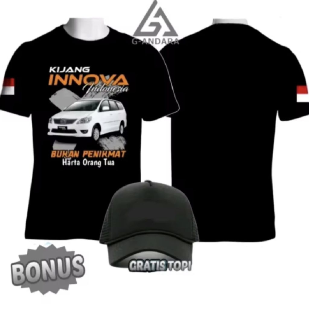 KAOS KIJANG INNOVA INDONESIA BONUS TOPI
