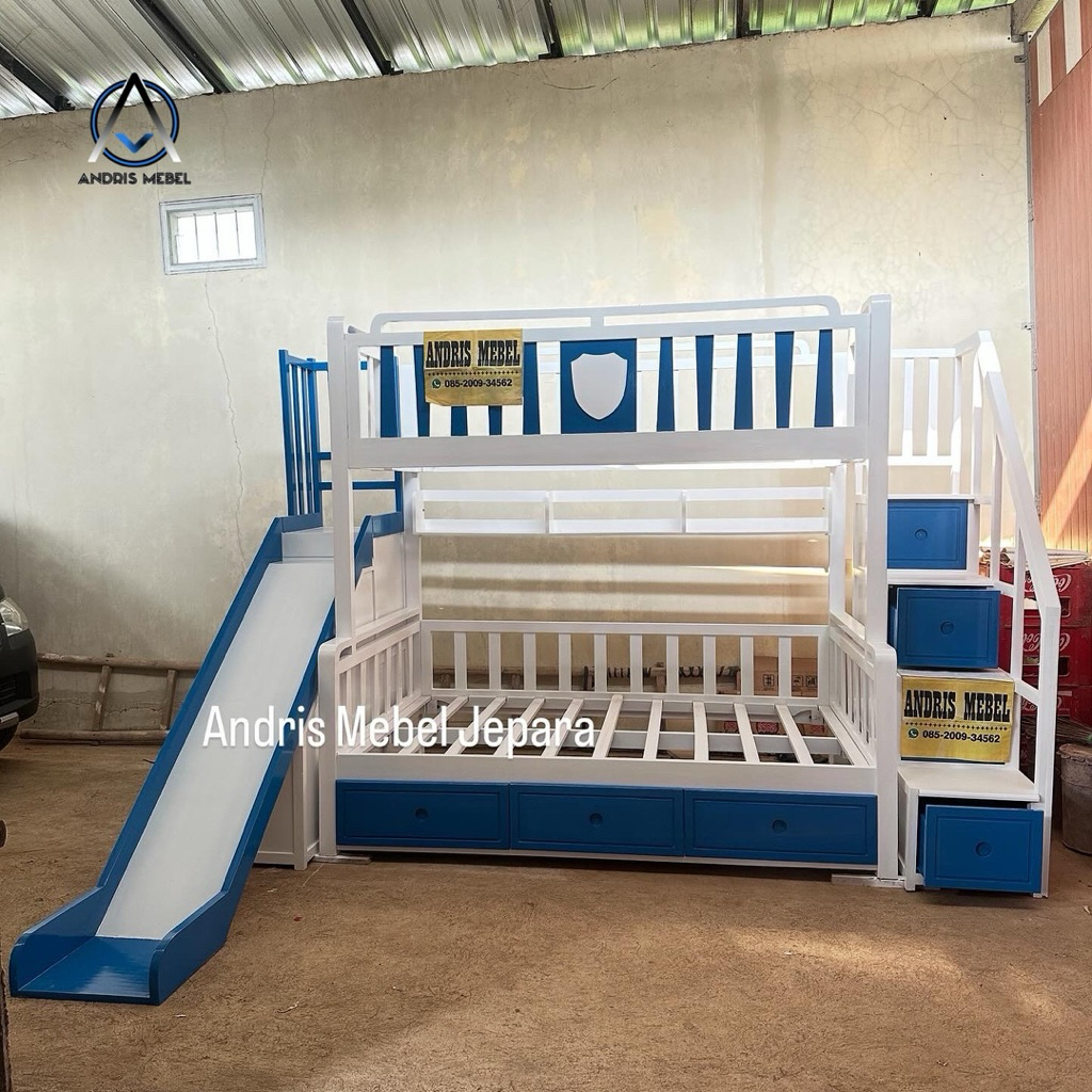 Tempat tidur tingkat cowok perosotan ada lemari, Ranjang anak tingkat slide murah