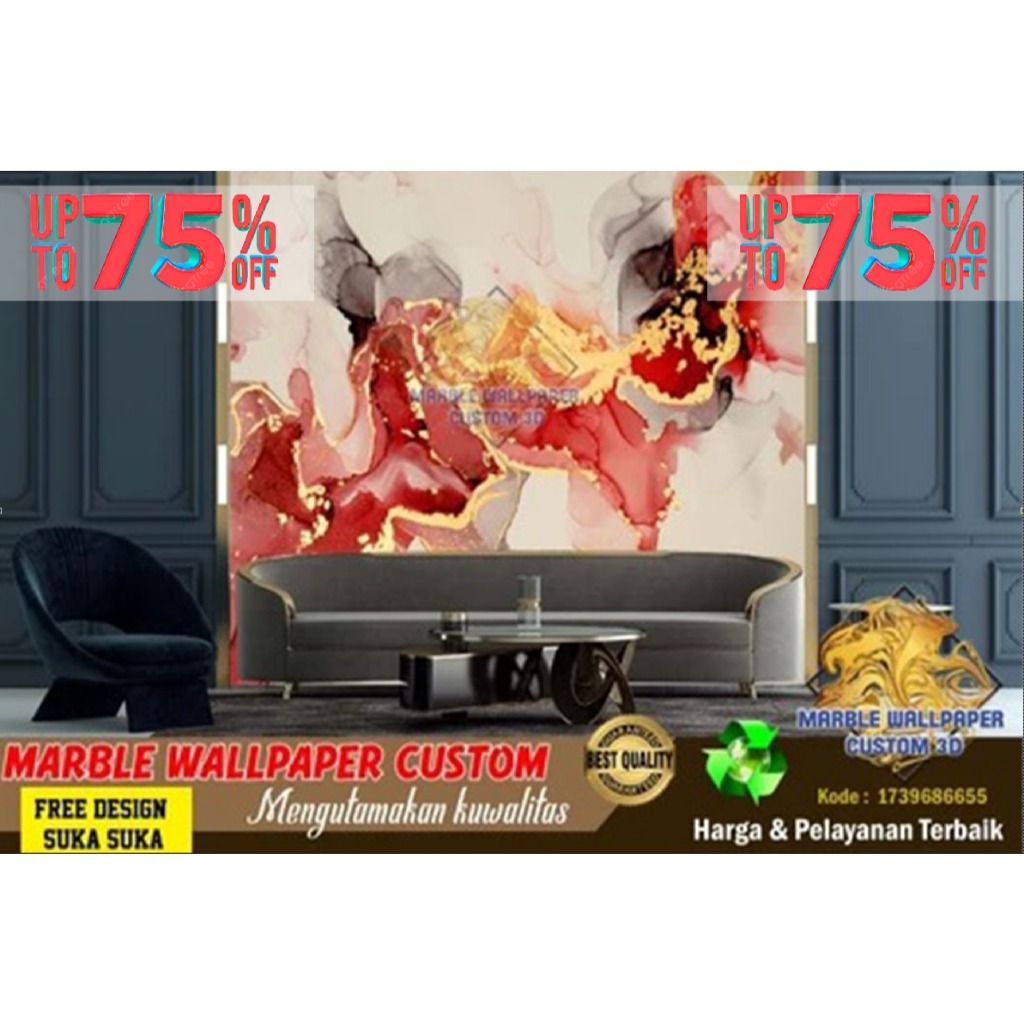 Wallpaper Custom 3D Tema Marmer | Wallpaper Dining Room Marmer | Wallpaper Ruang Makan Marmer | Wall