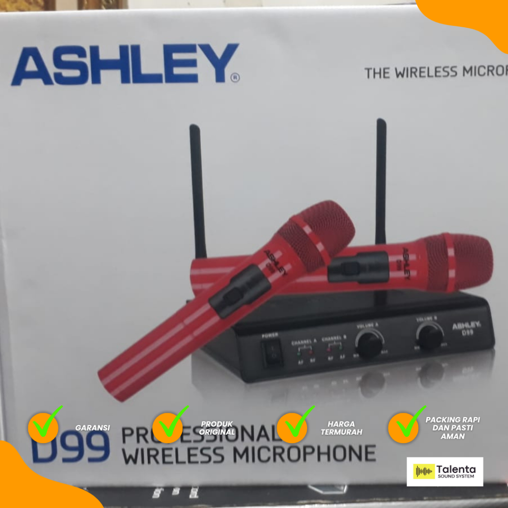 Microphone Wireless Ashley  D99 Original Ashley D99 Wireless Microphone Ashley Termurah