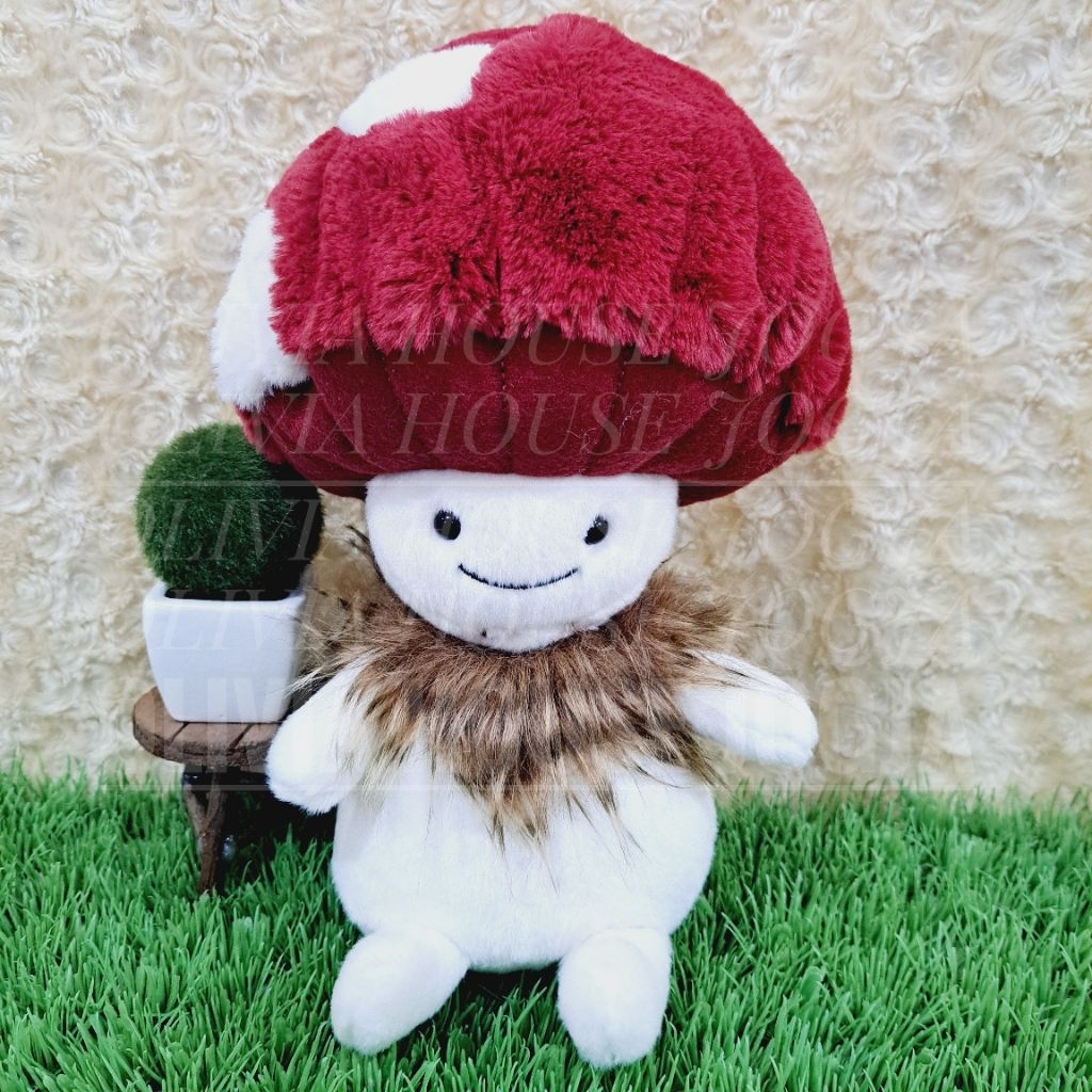 Boneka Jamur Merah Boneka Jamur Isi Pasir Boneka Jamur Mushroom Red Bulu Coklat