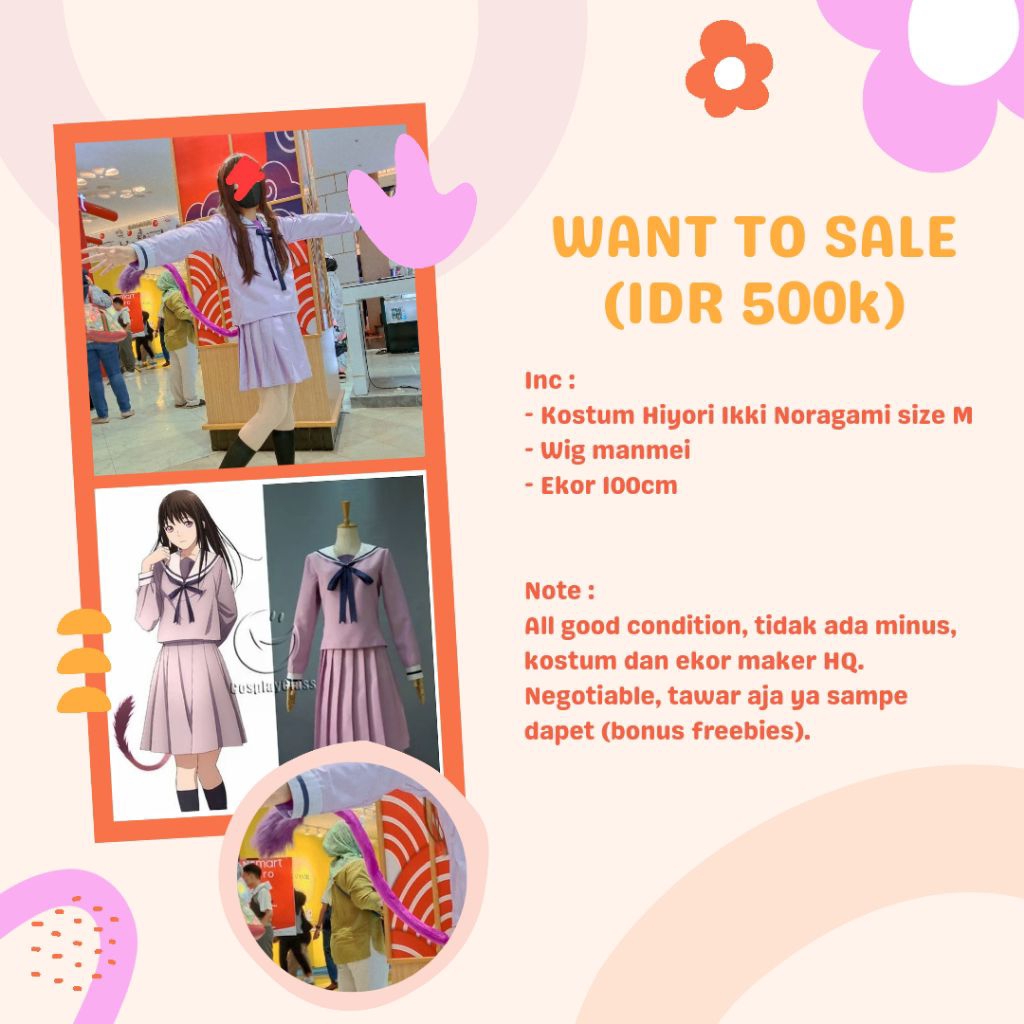 WTS Cosplay Costume Preloved Hiyori Ikki Noragami Anime Seifuku Wig Ekor