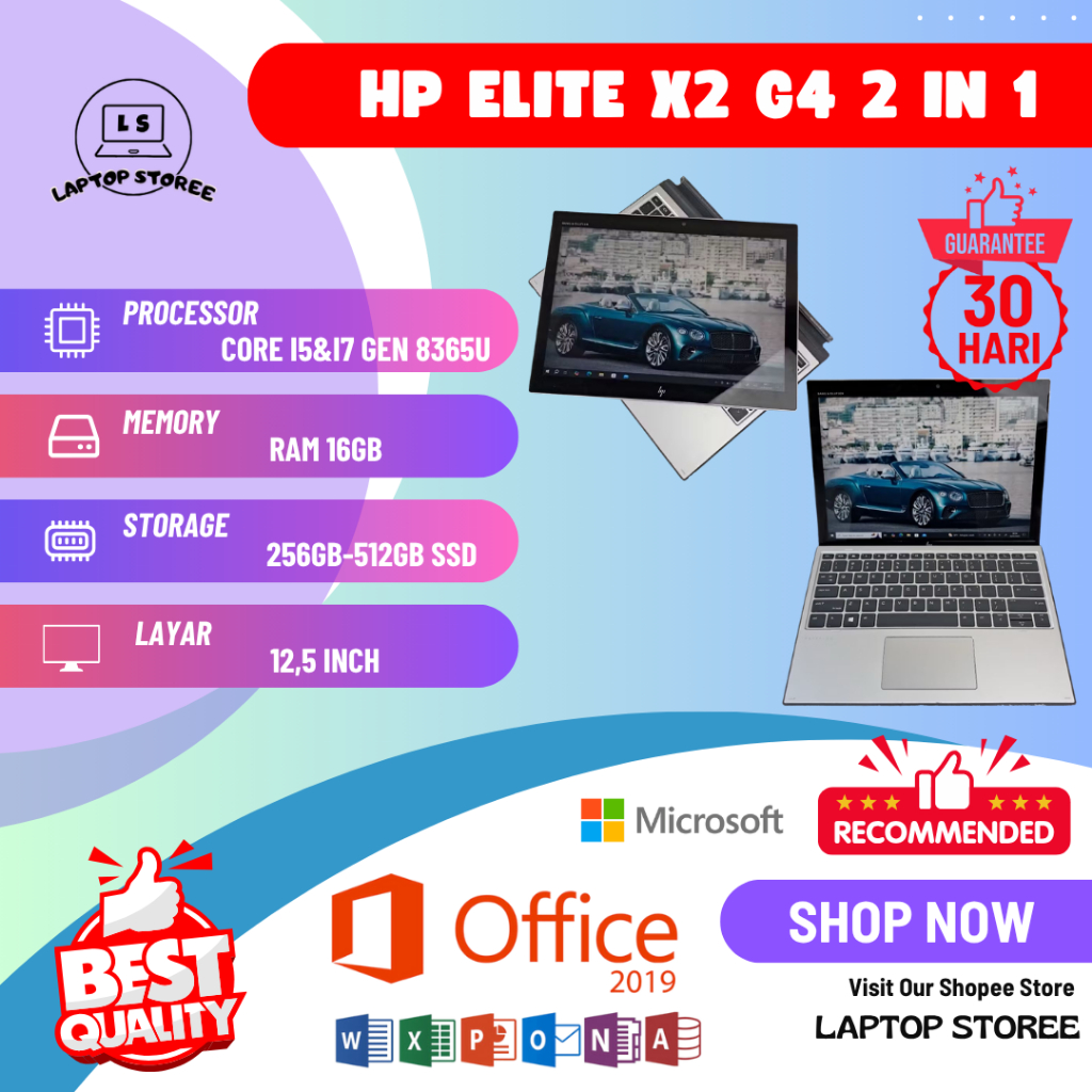 LAPTOP TABLET HP ELITE X2 G4 2 IN 1 TOUCH SCREEN CORE I5 & I7 GEN 8 RAM 16GB SSD 256GB-512GB