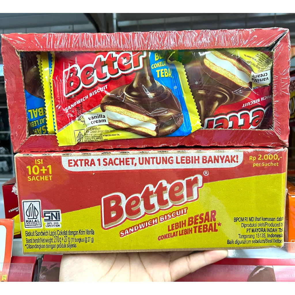 

Better Sandwich Biscuit Vanilla Cream 1 Box isi 10 Pcs @27g