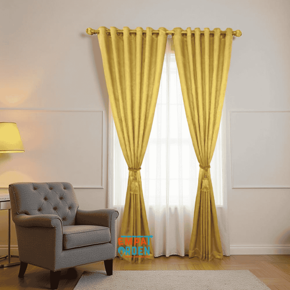 Tempat Gorden - Gorden Embos, Gorden Jendela, Gorden Pintu, Gorden Polos Motif Kotak Gold