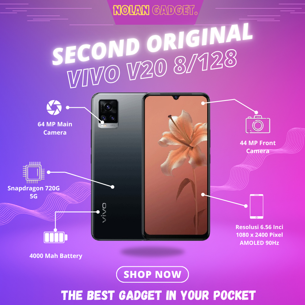 VIVO V20 4G 2021 RAM • 8/128 GB • RESMI INDONESIA FULLSET SECOND NOLAN GADGET