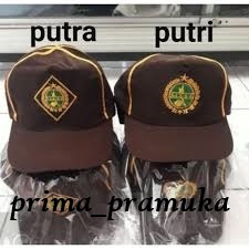 

topi siaga 1 kodi (20pcs) Topi siaga pramuka putra putri logo bordir lis kuning karet