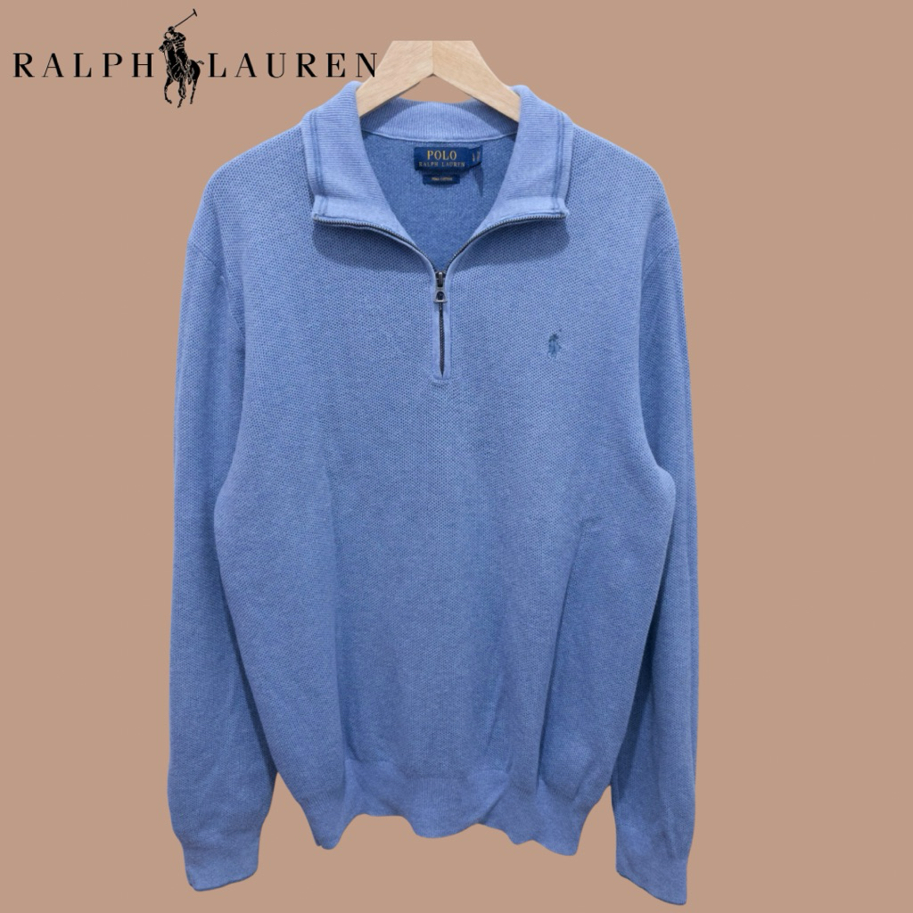 Polo Ralph Lauren Sky Blue Half Zip Pima Cotton Sweater