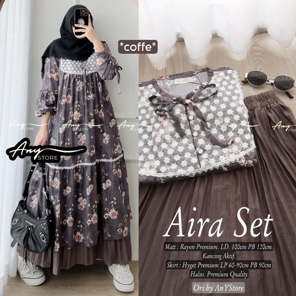 Setelan Rok Aira Set Muslim Rayon Ld110 Motif Bunga Bunga Print Cantik