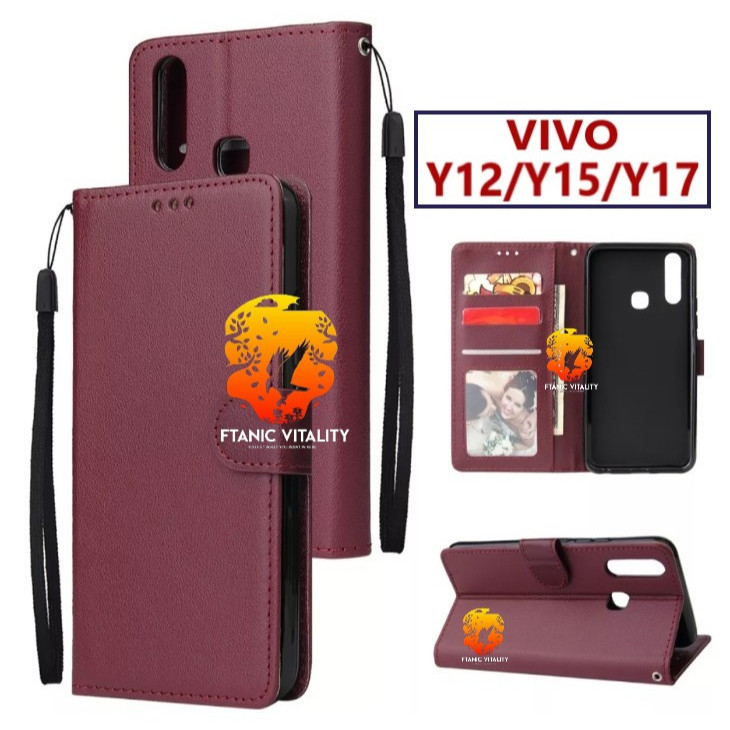 FLIP LEATHER CASING VIVO Y12 Y15 Y17 CASE KULIT FLIP WALLET LEATHER DOMPET KULIT PREMIUM SARUNG BUKA