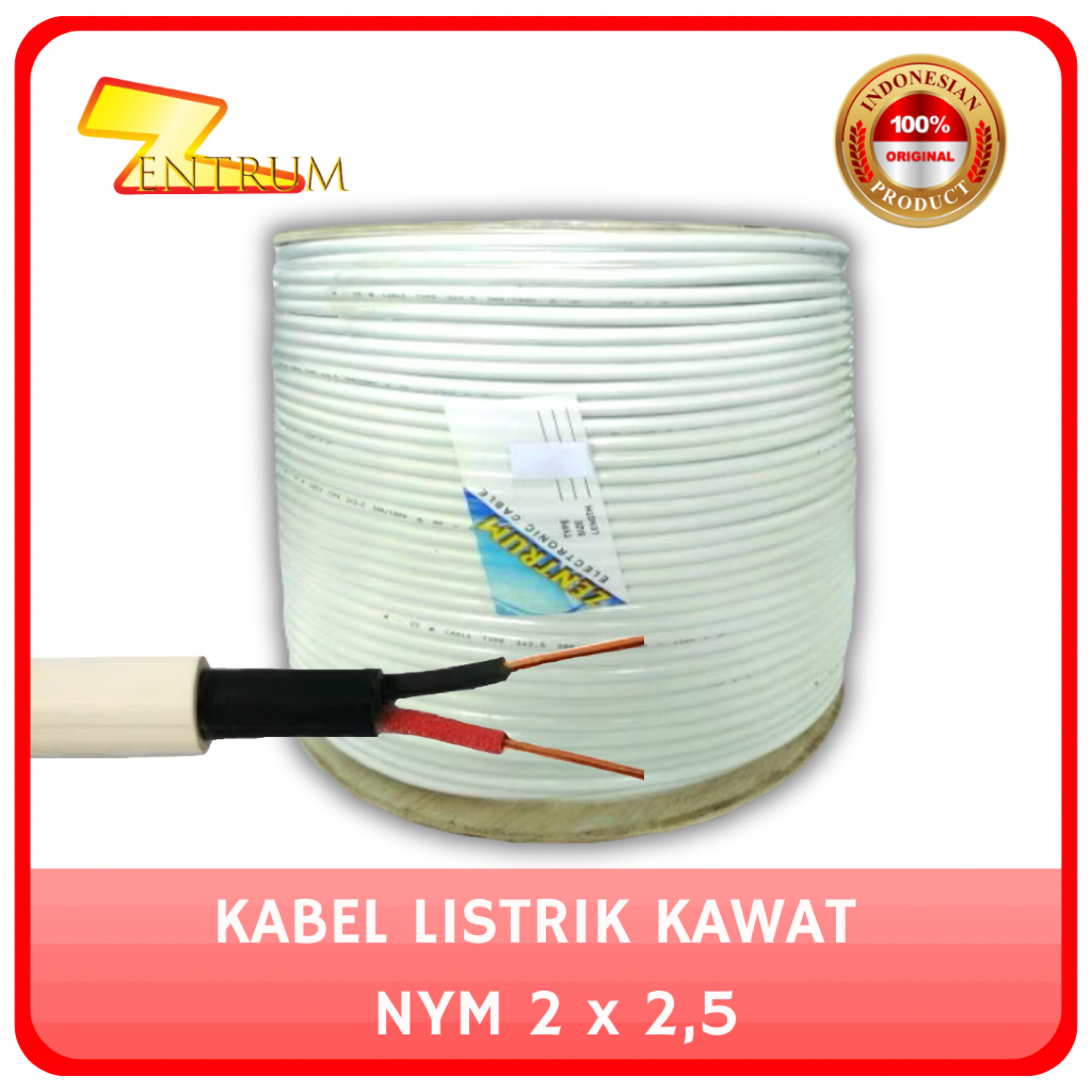 KABEL LISTRIK KAWAT NYM 2 x 2.5 (300 Meter) PUTIH / HITAM